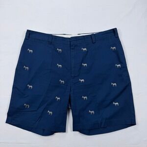 Orvis Mens Shorts 42 Navy Blue Donkey Embroidered Critter Cotton Preppy Casual